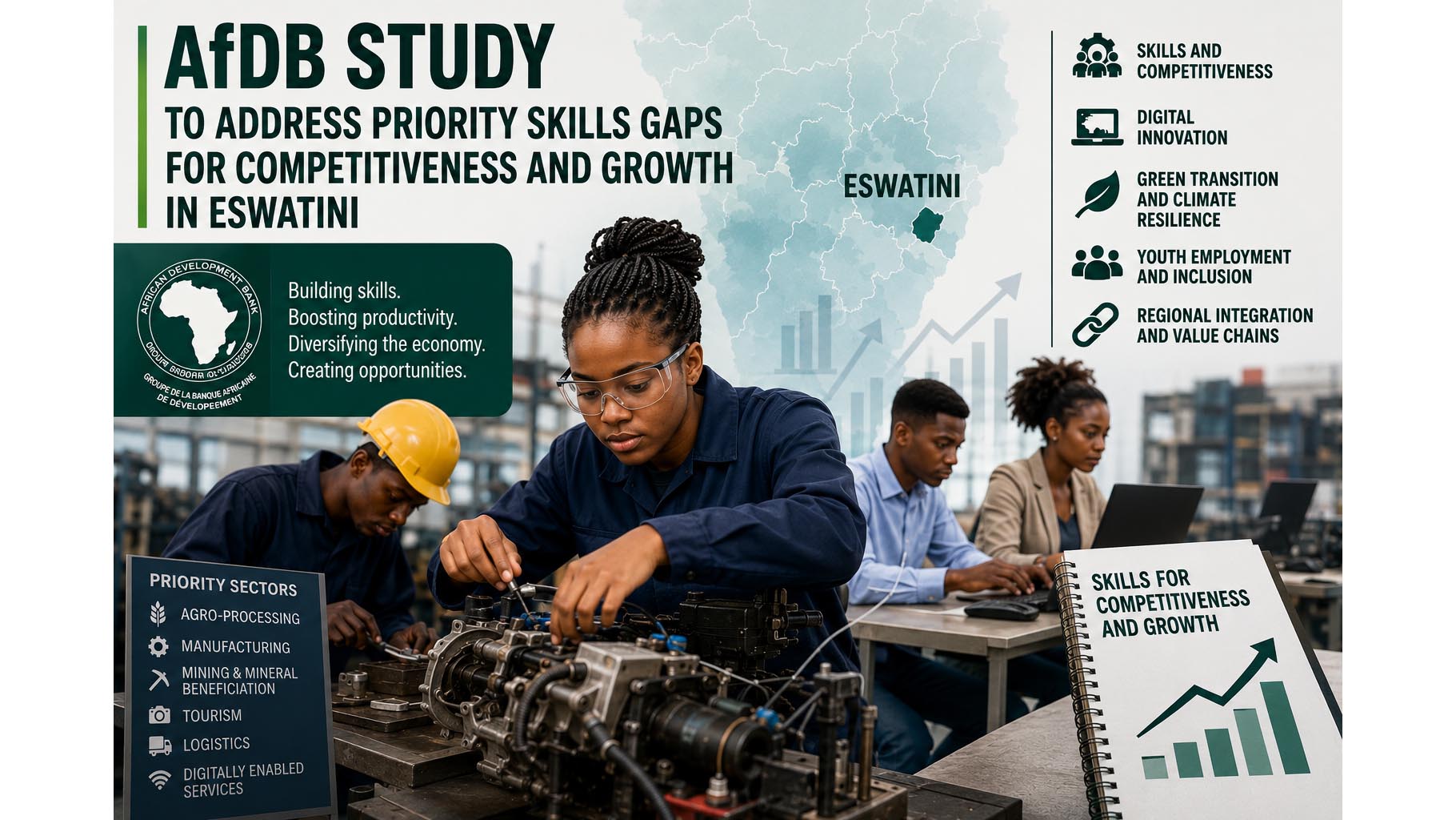 The African Development Bank (AfDB) is set to undertake a comprehensive country-level study aimed at identifying the priority skills gaps constraining competitiveness, productivity and economic diversification in Eswatini.